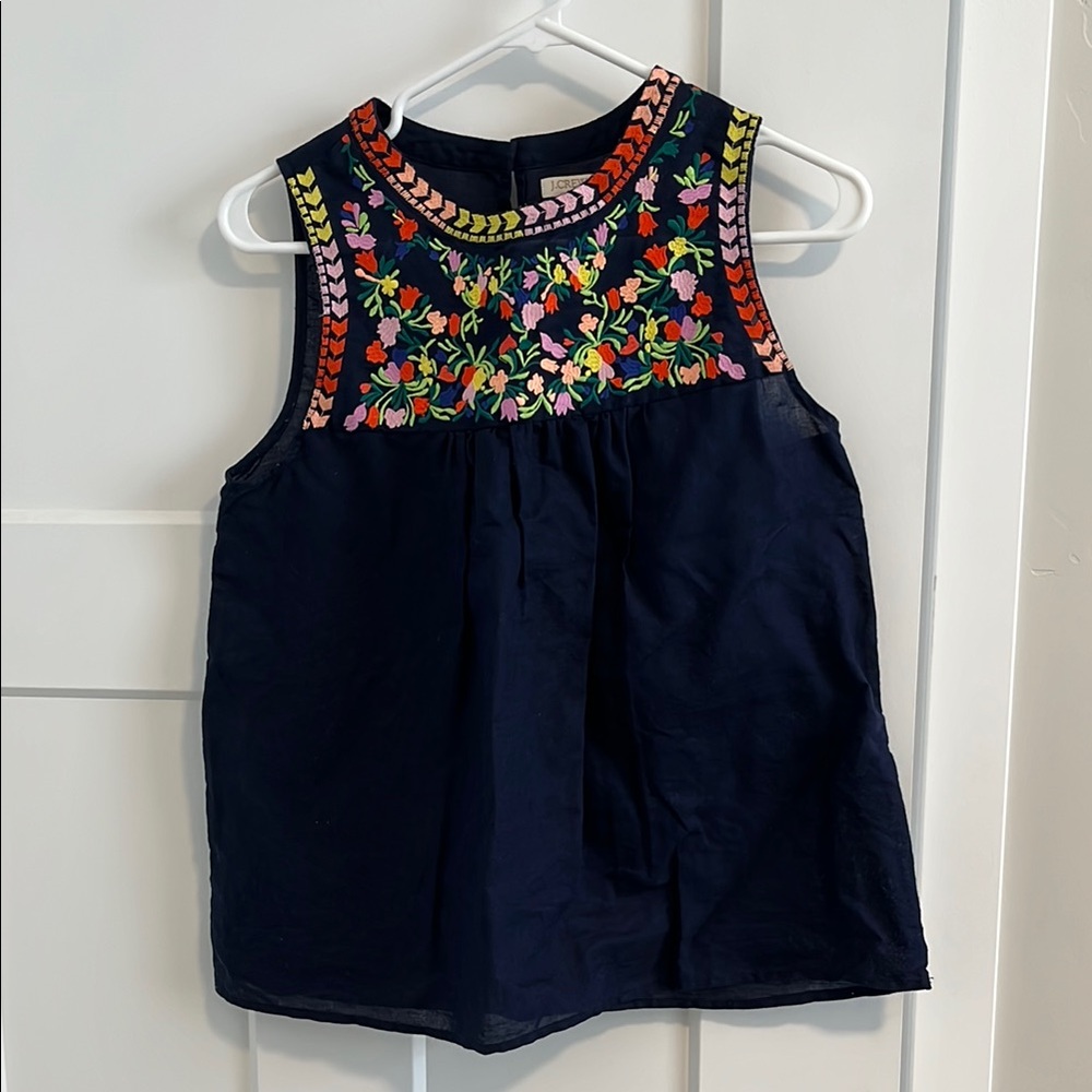 Floral Embroidered J Crew Sleeveless Top